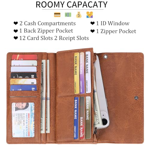 Image of FALAN MULE Wallets for Women Trifold Wristlet Wallets Large Capacity RFID Blocking Ladies Purse Credit Card Holder