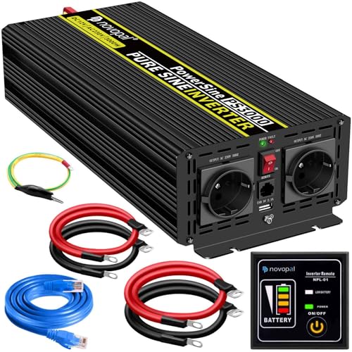 Novopal 3000W/6000W Inverter Onda Sinusoidale di Potenza-DC 12V in AC 220V Inverter di Tensione-2 EU Presa con Uscita USB-5 Metri di Telecomando-Adatto per sistemi solari, campeggio, viaggi