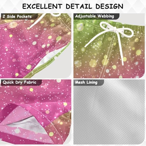 Pigsaly Boys Swim Trunks Pink Lime Green Gradient Flashing Glitter Boys Board Shorts Swimsuit Swimwear Bathing Suit 2T3