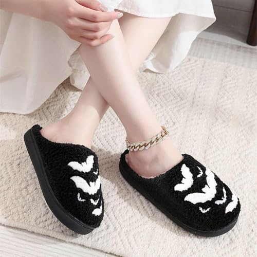 Image of Halloween Pumpkin Slippers for Womens Mens Plush Warm Spooky Lantern Pumpkin Slippers House Shoes