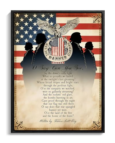 Image of American Flag Framed Canvas Wall Art, 4th of July Red White Blue Canvas Prints, USA Flag with Bald Eagle Patriotic Decorations, Vintage Independence Day Wall Decor for Bedroom Living Room 8x10