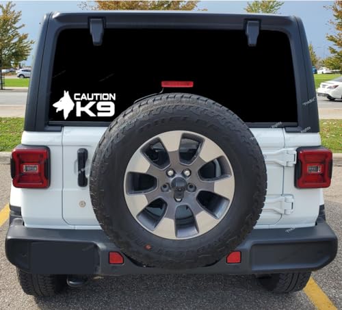Image of Caution K9 Decals and Stickers for Vehicles and Cars Police Dog Law Enforcement Car Window Decal. 7.5 inch W x 4.0 inch H, | White |.