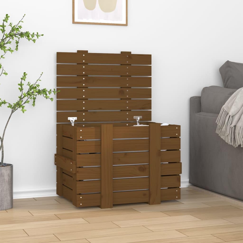 Massive Kieferntruhe Honigbraun 58x40,5x42 cm Aufbewahrungsbox Holz mit Deckel für Teppiche Kissen