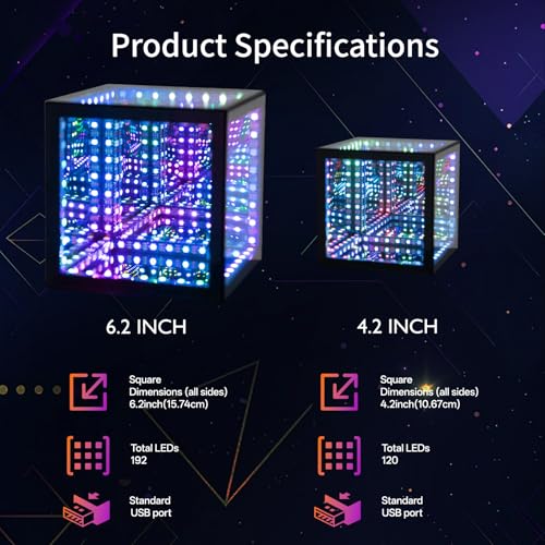 FKEIOI Hyper Infinity Cube Mirror Light, RGBW Gaming Room Decor Gift, 6.2in - image 6