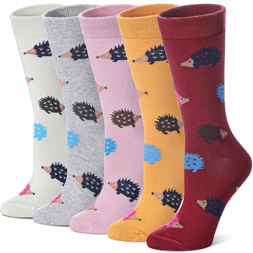 Image of SDBING Womens Cat Socks Cute Gifts Animal Soft Breathable Thin Cotton Casual Crew Socks 5 Pairs