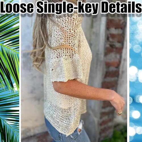 Tenddaily Hollow V-Neck Short Sleeves,Hollow V-Neck Single Button Loose Short Sleeves3