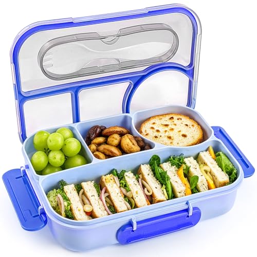 Image of EASYFUN Bento Box Adult, Lunch Box, 4-Compartment Lunch Containers, Drop-Proof, Dishwasher Safe & Made with BPA-Free Materials (Blue)