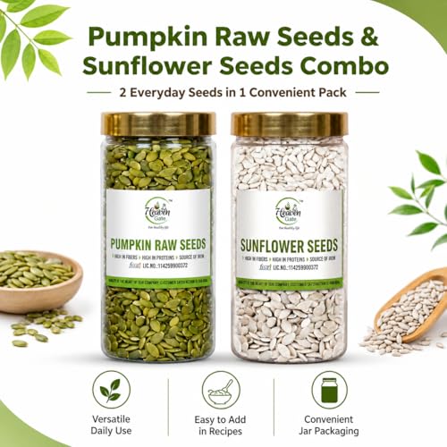 Image of Heaven Gate Pumpkin Seed - 400g and Sunflower Edible Seeds - 400g Combo | Rich in Protein & Fiber | Raw Seeds for Eating | Healthy Snacks | Dried Surajmukhi & Kaddu Ke Beej