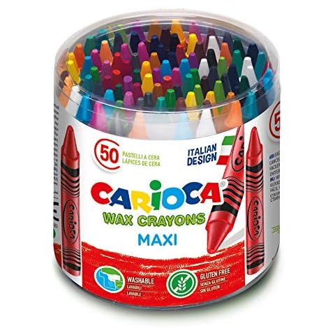 Carioca Maxi Wax Crayons, Lápices de Cera Lavables 24 Colores Surtidos 50 Piezas Cover