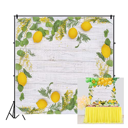 Baocicco 8x8ft Lemon Backdrop Vintage Wooden Board Fruit Leaves of Lemon Branch Frame Decorations Photography Background Autumn Harvest Festival Thanksgiving Day Photo Booth Props