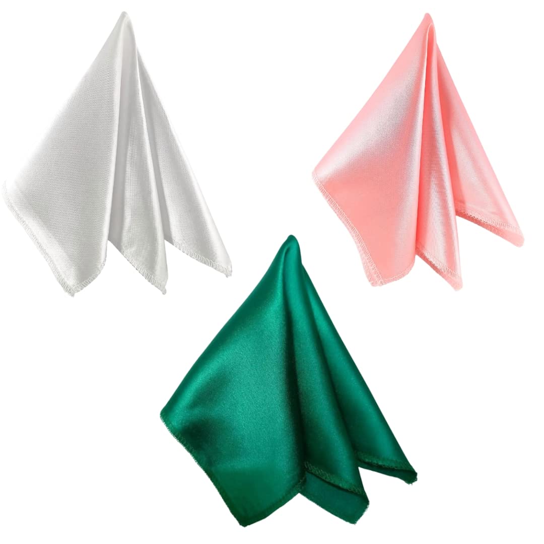young arrow Satin Pocket Square for Men, Wedding Handkerchief for Suits, Blazers & Tuxedo, Men's Pocket Square Combo (Pack of 3) (Pink,White & Green)-picture-47