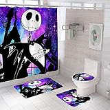 DDQTOUCH 4 PCS Nightmare Before Christmas Bathroom Set with Shower Curtain and Rugs, Halloween Jack