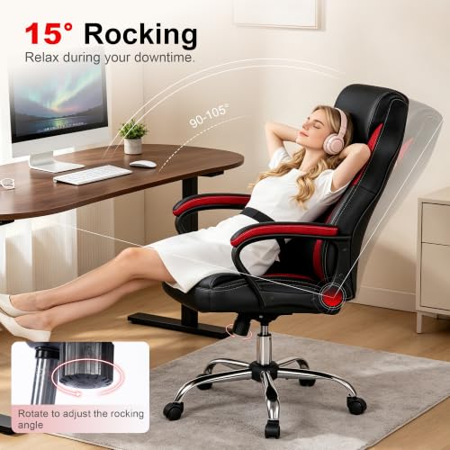 Image of Gaming Office Chair, PU & Mesh Design Computer Desk Chair Red