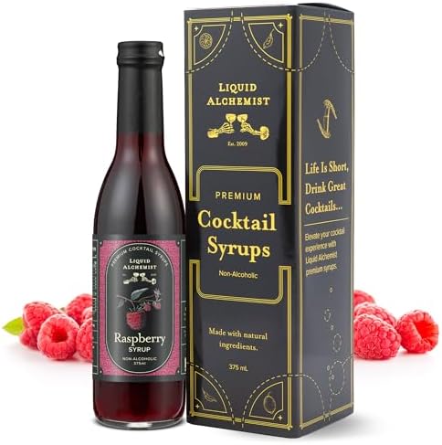 Liquid Alchemist Raspberry Syrup for Cocktails | Real Ingredients Make our Raspberry Syrup for Drinks a great Margarita Mix | Small Batch, Non-GMO & Vegan | 12.7 oz Drink Mixer, Pack of 1
