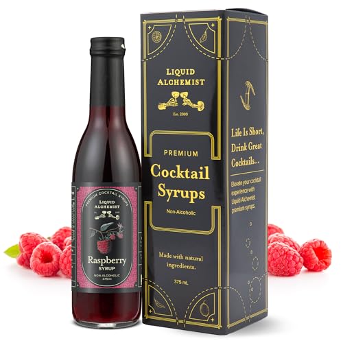 Image of Liquid Alchemist Raspberry Syrup for Cocktails | Real Ingredients Make our Raspberry Syrup for Drinks a great Margarita Mix | Small Batch, Non-GMO & Vegan | 12.7 oz Drink Mixer, Pack of 1