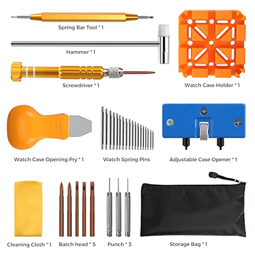 Image of Watch Repair Kit, Professional Watch Battery Replacement Tool Watchband Link & Back Remover Spring Bar Repairing Tool Kit (122)