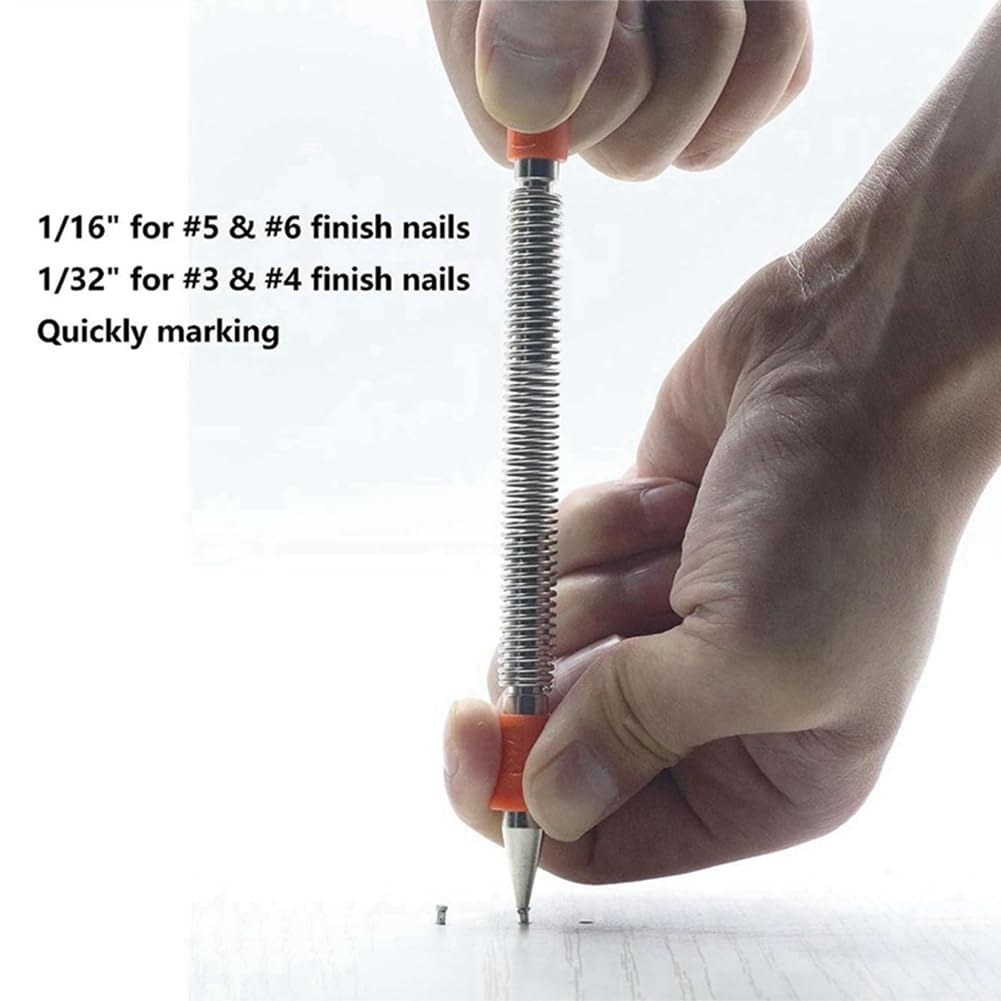 Lizusidtsy 2Pcs Spring Tool Kit 1/32In, 1/16In, 3/32In, 1/8In Nail Punch, Spring Loaded Rivet Removal Kit for Wood, Silver&orange