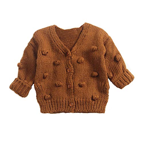 Infant Baby Girls Fall Winter Knit Cardigan Jacket V-Neck Stitching Color Sweater for 0-24 Months Newborn Girls (Chocolate Ball, 12-18 Months)