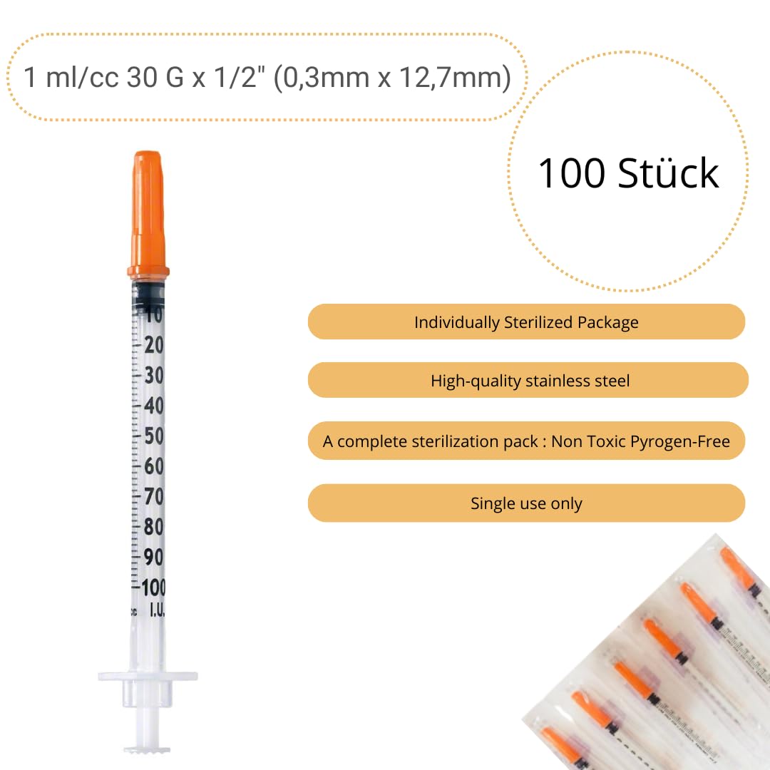 Lot de 100 tubes en plastique de 1 ml/cc de 30 g (0,3 x 12,7 mm), outils de mesure polyvalents, accessoires de laboratoire, emballés individuellement (30 g 1/2"")