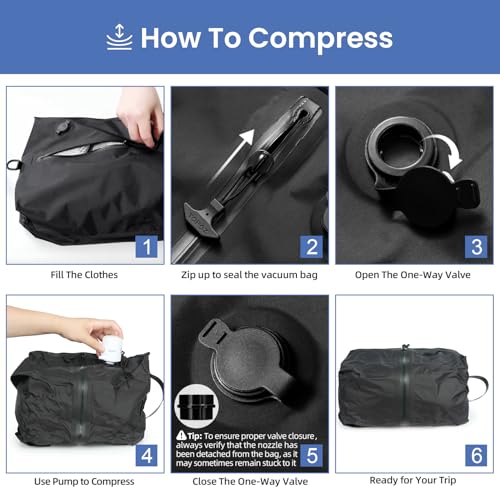 Image of BAGAIL TPU Vacuum Bag for Travel, Reusable Compression Bag with IPX8 Waterproof Zipper, Save Space for Suitcase, Backpack and Carry on (Jet Black, Large, With Pump)