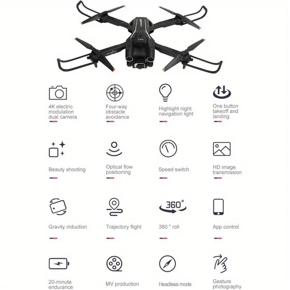 C,Single battery,składany dron z kamerą dla początkujących i dorosłych - czterokierunkowe omijanie przeszkód, obroty 360°, start/lądowanie jednym przyciskiem, obroty 3d