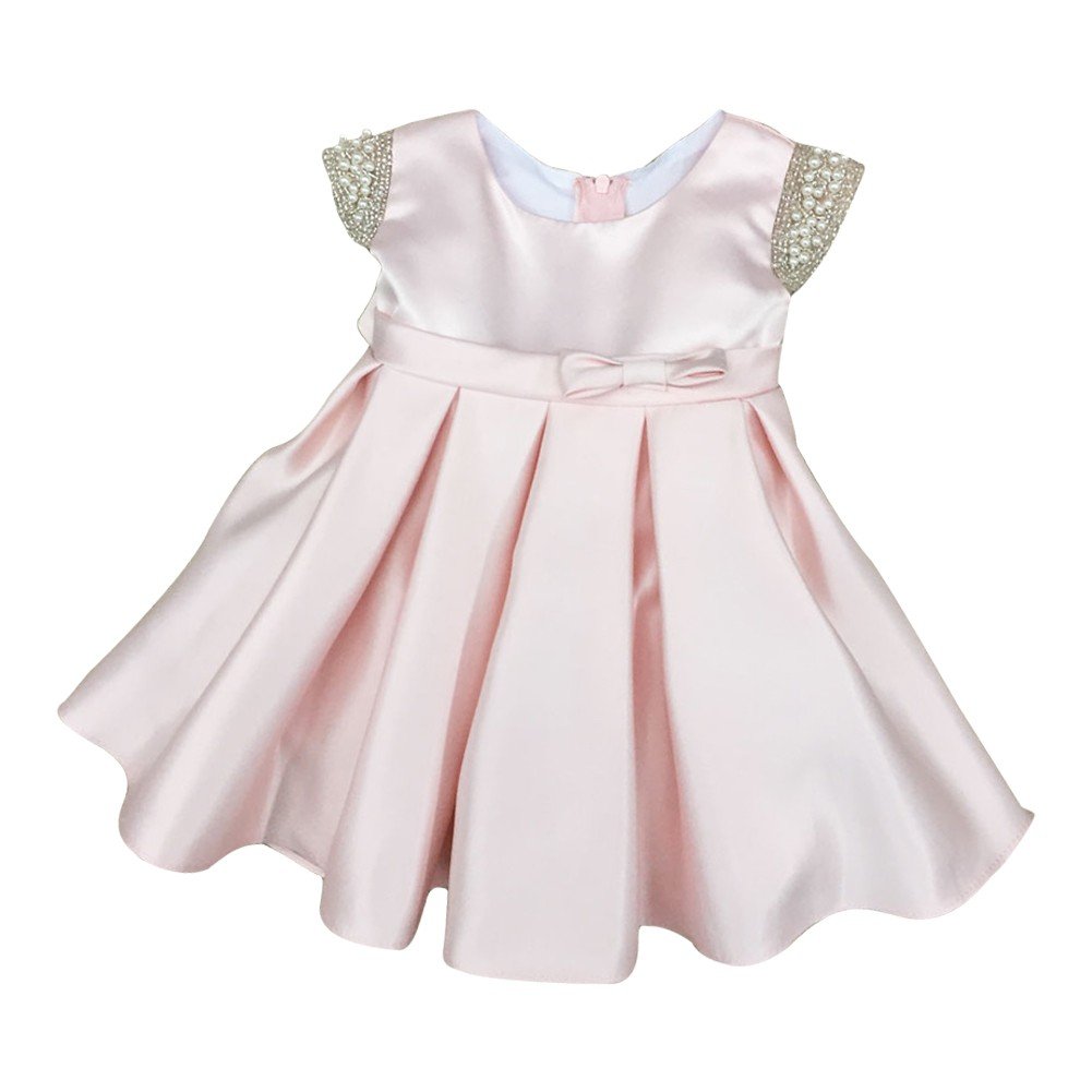 Petite Adele Baby Girls Blush Dull Satin Beaded Flower Girl Dress 6-24M
