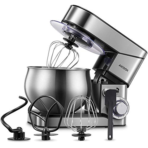 Stand Mixer AICOOK, Stainless Steel Mixer with Dough Hook, Mixing Beater, Wire Whip, Dishwasher-safe , 6-Speed Tilt-Head Kitchen Dough Mixers for Cake, 5.8 QT Electric Home Cooking Kitchen Mixer