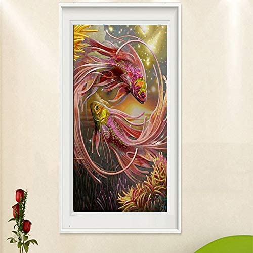 UBERSWEET® Dpkiss, 5D, Painting, Partial, Round, Arrive, Two Gray-Green Fish, DIY, Embroidery, Home Decoration: Burgundy