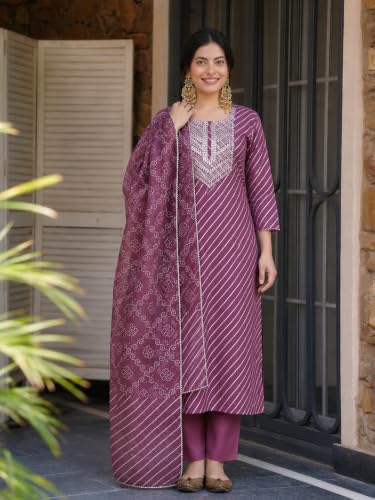 Image of GoSriKi Women's Cotton Blend Printed Straight Cotton Blend Kurta with Pant and Dupatta | Kurta Set for Women Suit Set for Women | Indian Ethnic Wear Women's Ethnic Clothing Designer Traditional Outfit