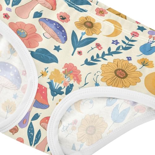 Wusikd Colorful Mushrooms Girls' Underwear Cotton Flowers Moons Girls Briefs Soft Toddler Underwear 2T4
