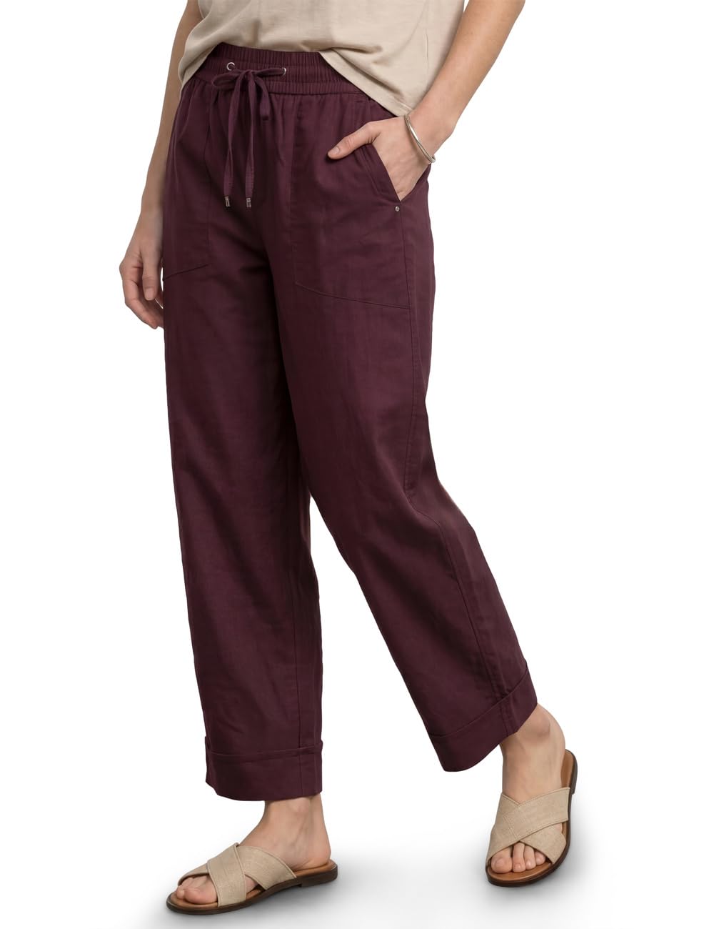 Street One Straight Leg Trousers in Casual Fit with Turn-Up Rustic Rouge 34