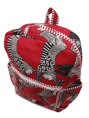 Image of Doraya Cotton Quilted Unisex Backpack Hand Block Floral Printed Design Stylish Eco-Friendly Bag for School, Travel, and Everyday Adventures