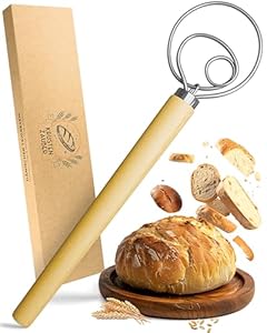KRUSTENZAUBER Dänischer Schneebesen für perfekten Teig im Handumdrehen - Hochwertiger Teigbesen als Brot backen Zubehör - Teigrührer, Teigkneter, Teigmischer, Danish Whisk als Brotbackzubehör