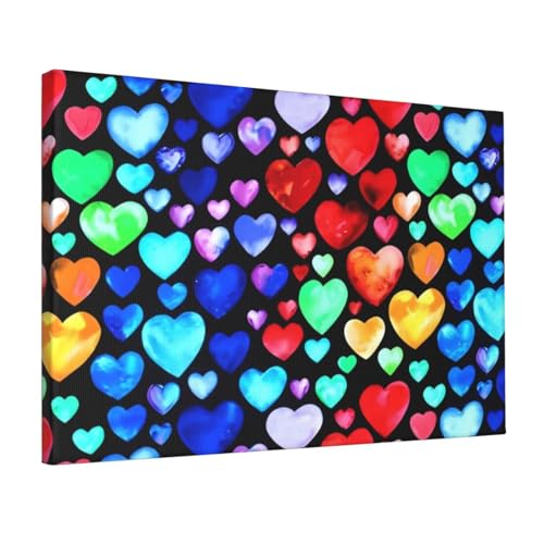 Toile cœurs arc-en-ciel 30x45 cm, peinture murale pour bureau cosy