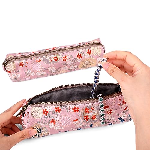 Image of iSuperb Vintage Pencil Case Embroidery Pen Pouch Zipper Pencil Bag Women Makeup Bag for Office Organizer Storage Bag (Pink)