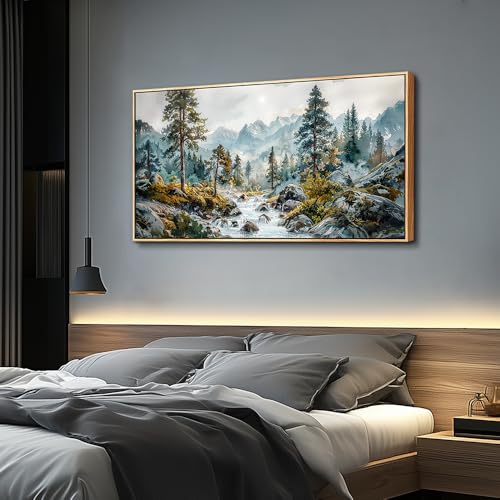 ERQINHUA Large Wall Decor For Bedroom Canvas Wall Art For Living Room Office Decorations Forest Tree Paintings Rivulet View landscape Wall Pictures Artwork Modern Home Decor Wood Framed 20x40 In