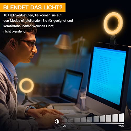 Ringlicht Laptop, Ringlicht Monitor, 5 Inch Videokonferenz Licht mit Stativ, mit5 Farbe und 10 Helligkeit,für Video… – Bild 4