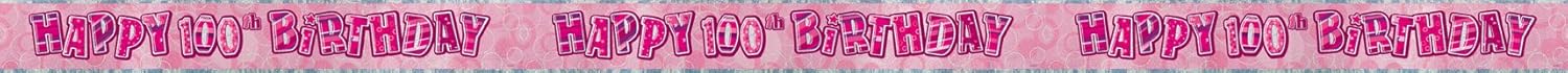 Unique Party 90982-12ft Foil Glitz Pink 100th Birthday Banner