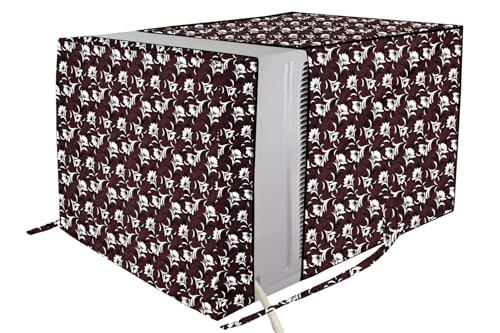 Image of The Furnishing Tree Elastic fit waterproof Polyester window ac cover suitable for Croma 1 Ton, Dustproof cover for inner and outer section, In CM: (48.26x59.69x38.74), Floral Pattern Brown