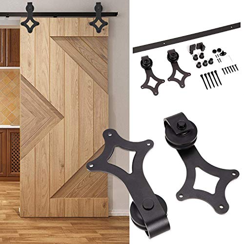 Hengda 6FT 183cm Sistema de puerta corredera recta Juego completo con ruedas y carril – Sistema de puerta corredera recta