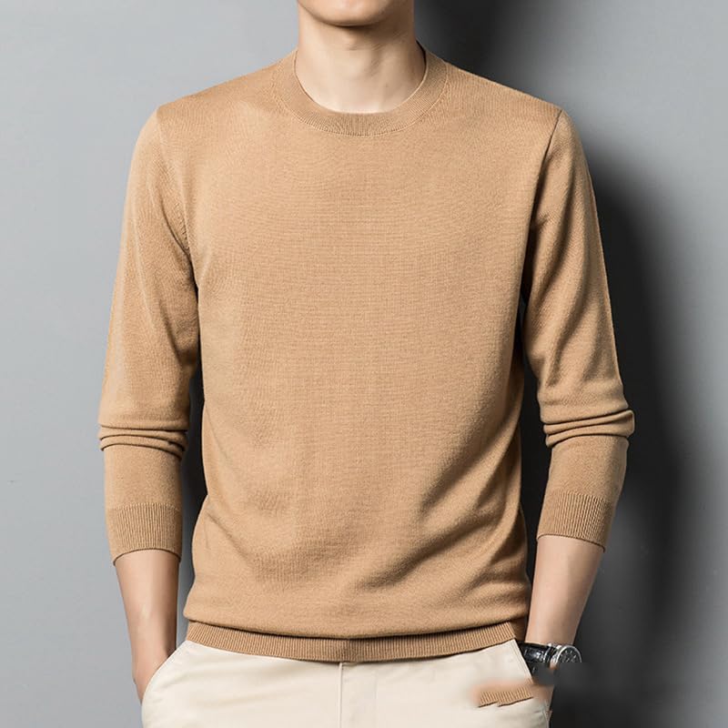 Mens Classic Sweater Worsted Wool Washable Clothes Brown Crewneck Black Knit Top Sweaters Pullover2