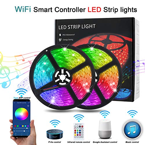 WiFi LED Strips Lights,32.8ft/10m Smart LED Strip Kit RGB LED Voice Control Compatible