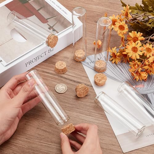Image of BENECREAT 10 Pack 60ml Glass Test Tube with Cork Stopper Clear Flat Mini Glass Bottles Jars for Lab, Party Favors, Candy, Spices, Beads