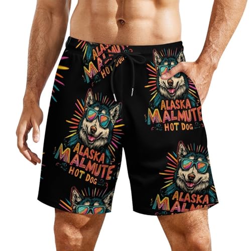 Alaska Malmute Hot Dog Men's Board Shorts Swimsuit Beach Pants Swimwear Bathing Suits