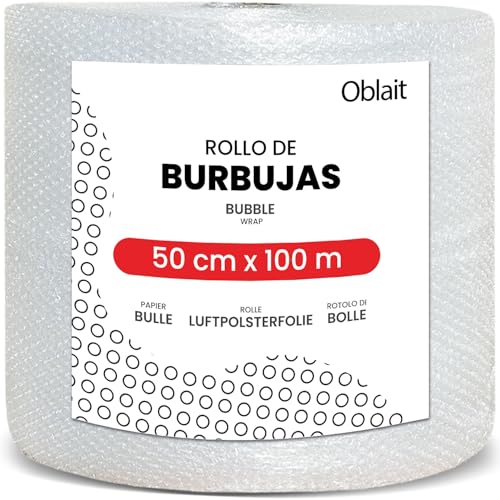 Rollo de plástico de burbujas de 50 cm de ancho y 100 metros de longitud. Papel burbuja Ideal para embalaje, mudanzas, cajas.