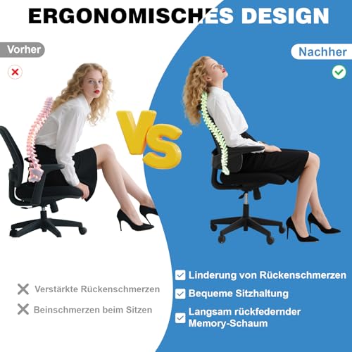 Quirlig Lendenwirbelkissen, Lendenkissen Auto, Lordosenstütze Auto, Rückenkissen Auto Memory Foam, Ergonomisches Rückenstützkissen fur Zuhause, Büro, Auto