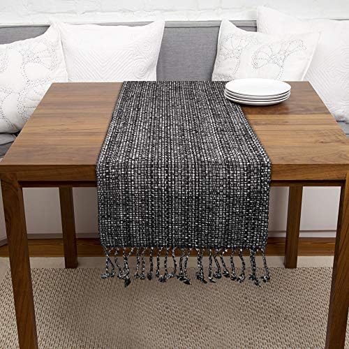 Urban Villa Table Runner 100%Cotton Two Tone Tablerunner Home Kitchen Dining Décor Table Runner 14''x72'' Black/White Table Runner with Fringes Cocktail Party Wedding BBQ's Everyday use Table Runner