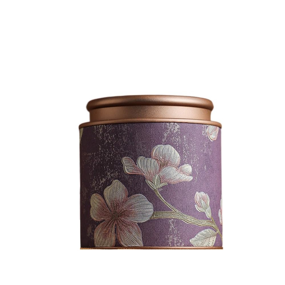 Tea Storage Tin - Airtight Metal Sealed Jar for Loose Leaf Tea, Portable Round Tea, Coffee & Sugar Storage Canister, Home Kitchen Decor(Purple-S)
