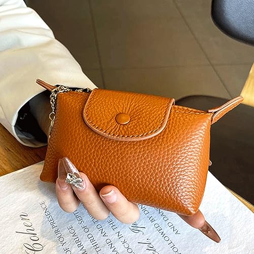 Image of Genuine Leather Coin Purse with Keychain, Small Change Pouch