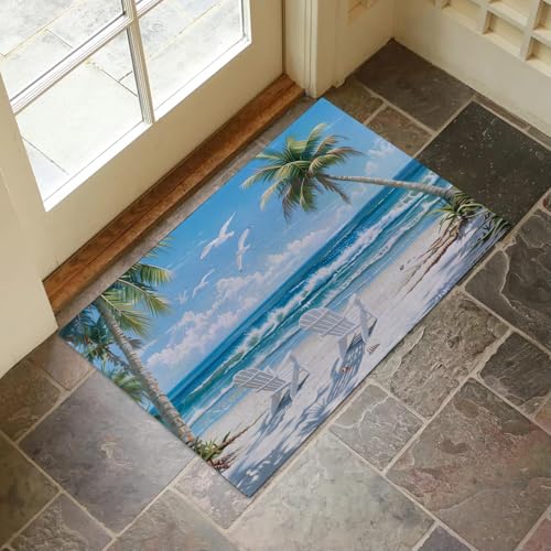 VANZEV Beach Scene Indoor Door Mat for Entryway, 17x29.5 Inch, Coastal Palm Trees Floor Doormat for...